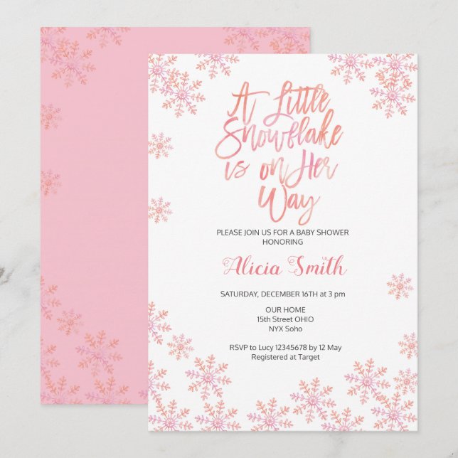 Pink Glitter Winter Wonderland Girl Baby Shower Invitation (Front/Back)