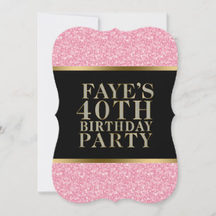 Pink Glitter With Black And Gold Accents Invitation