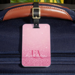 Pink Glitter with Name & Initials -  Luggage Tag