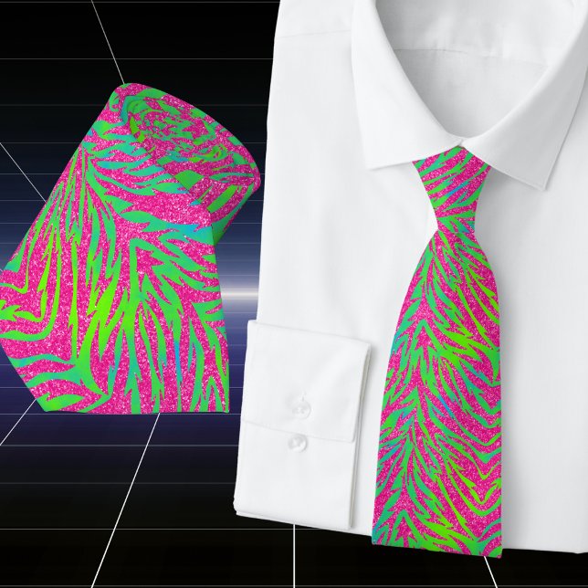 Pink Glitter with Neon Blue Green Tiger Stripes Tie (Creator Uploaded)