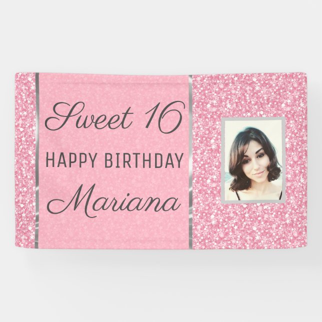 Pink Glitter With Photo Banner (Horizontal)