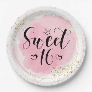 Pink Glitter Wreath Sweet 16th Girl Birthday Paper Plate