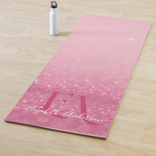 Pink Glitter Yoga Mat with Custom Initials & Name