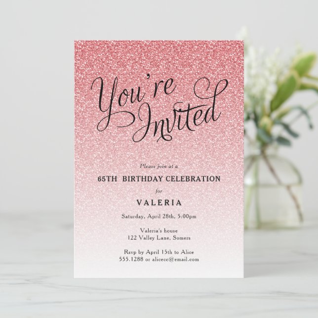 Pink Glitter You're Invited Party Invitation (Standing Front)