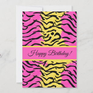 Pink Glitter Zebra Pattern Holiday Card