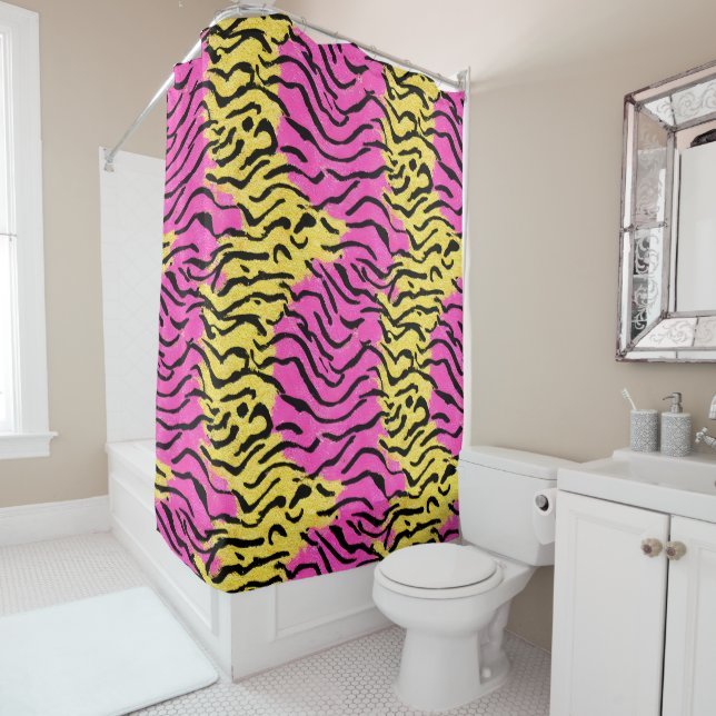 Pink Glitter Zebra Pattern Shower Curtain (In Situ)