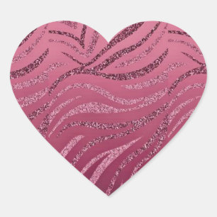 Pink Glitter Zebra Stripes Heart Sticker