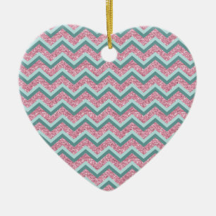 Pink Glitter ZigZag Pattern Ceramic Tree Decoration