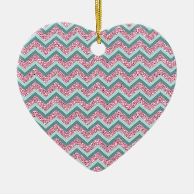 Pink Glitter ZigZag Pattern Ceramic Tree Decoration (Front)