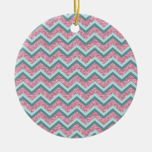 Pink Glitter ZigZag Pattern Ceramic Tree Decoration (Front)