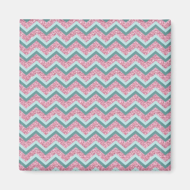 Pink Glitter ZigZag Pattern Magnet (Front)