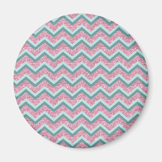 Pink Glitter ZigZag Pattern Magnet (Front)