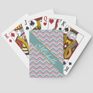 Pink Glitter ZigZag Pattern Playing Cards
