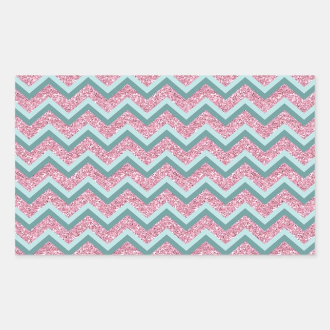 Pink Glitter ZigZag Pattern Rectangular Sticker (Front)