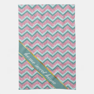 Pink Glitter ZigZag Pattern Tea Towel