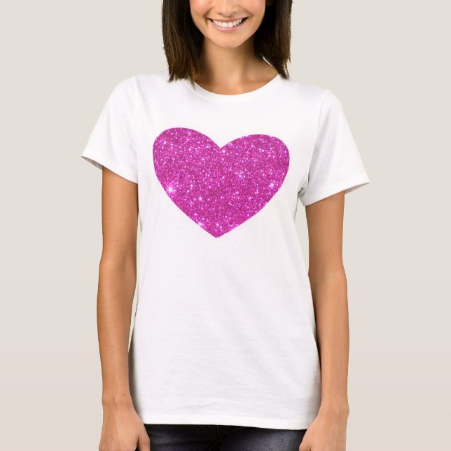 Pink Glittering Sparkle Heart Tshirt (Front)
