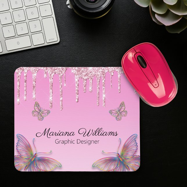 pink glitters butterflies graphic designer  mouse mat (Creator Uploaded)