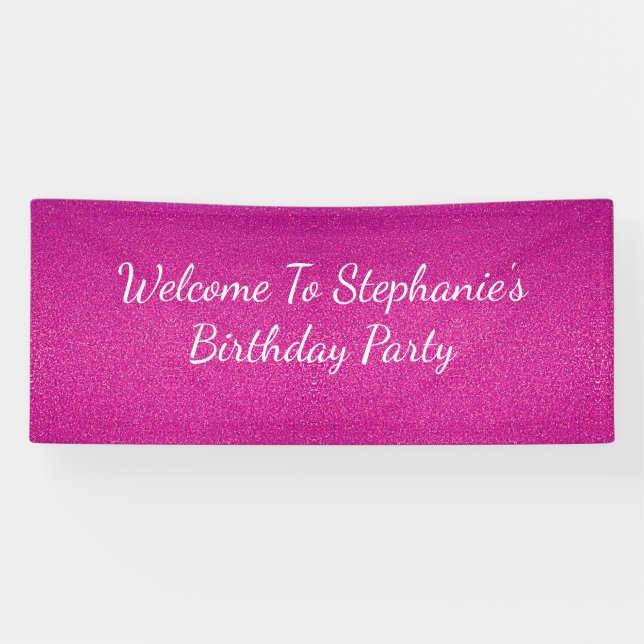 Pink Glittery Abstract Birthday Party Custom Name Banner (Horizontal)