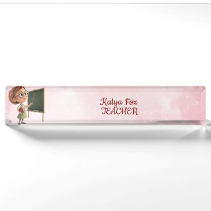 Pink Glittery Backdrop Teacher Desk Name Plate