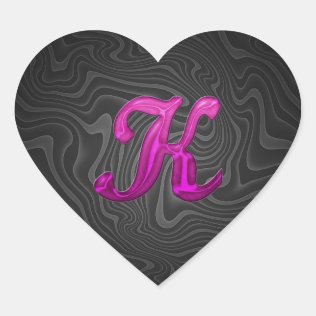 Pink Glittery Initial - K Heart Sticker (Front)