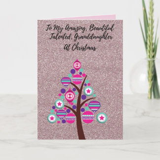 Pink Glittery to My Granddaughter Christmas Card