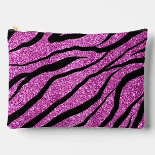 Pink Glittery Zebra Stripes Pattern  Accessory Pouch