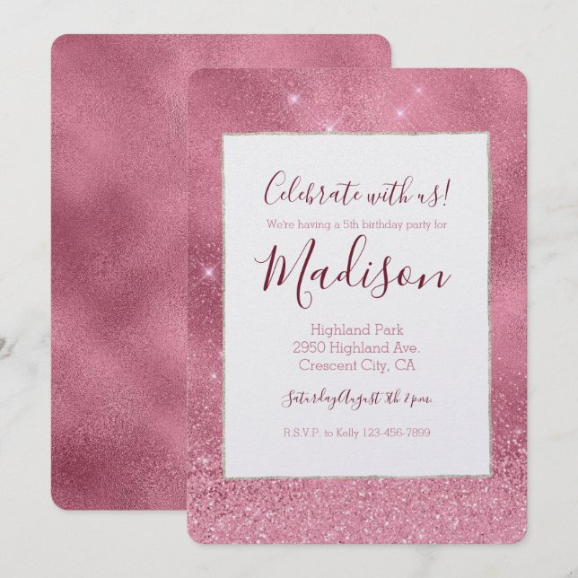 Pink Glitz Birthday Invitation (Front/Back)