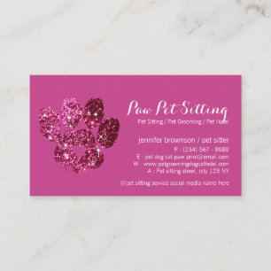Pink Glitz Dog Cat Grooming Pet Sitter Paw Business Card