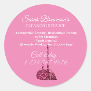 Pink Glitz Glam Cleaning Janitorial Classic Round Sticker