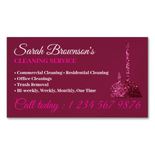 Pink Glitz Glam Cleaning Service Janitorial Magnetic Business Card
