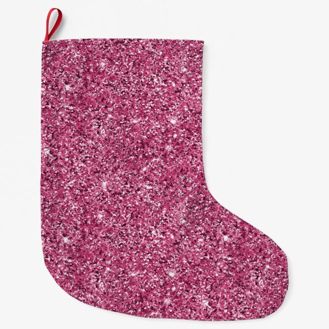 Pink Glitz Glitter  Large Christmas Stocking (Front)