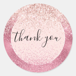 Pink Glitz Thank you Classic Round Sticker