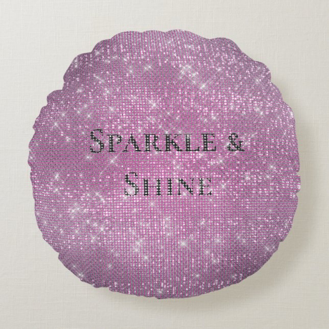 Pink Glitzy Chic Glam Sparkle Round Cushion (Front)