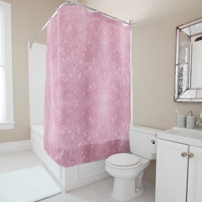 Pink Glitzy Chic Glam Sparkle Shower Curtain (In Situ)