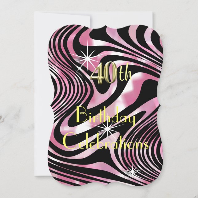Pink Glitzy Girly Sparkle 40th Birthday Party Invitation (Front)