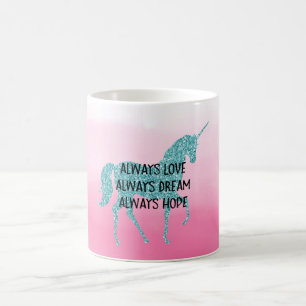 Pink Glitzy Glitter Aqua Unicorn Dream Coffee Mug
