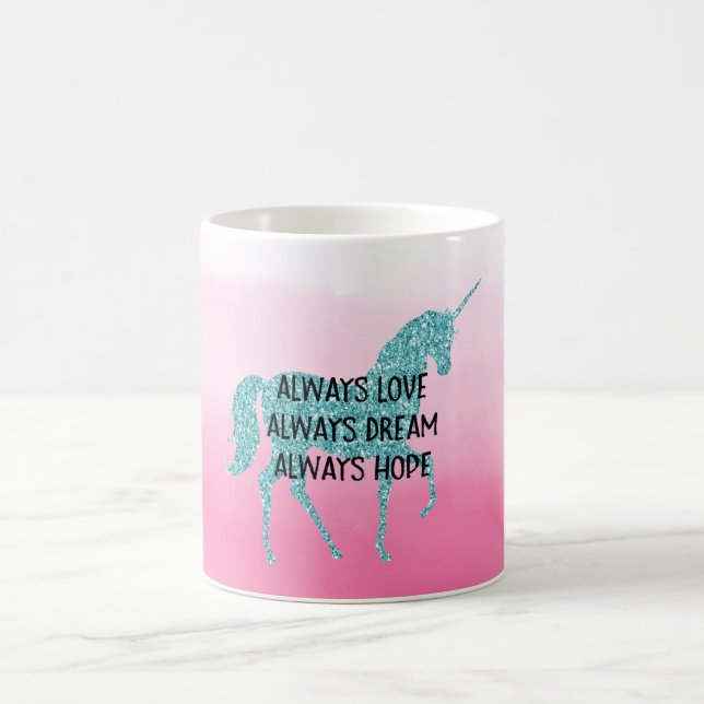 Pink Glitzy Glitter Aqua Unicorn Dream Coffee Mug (Center)
