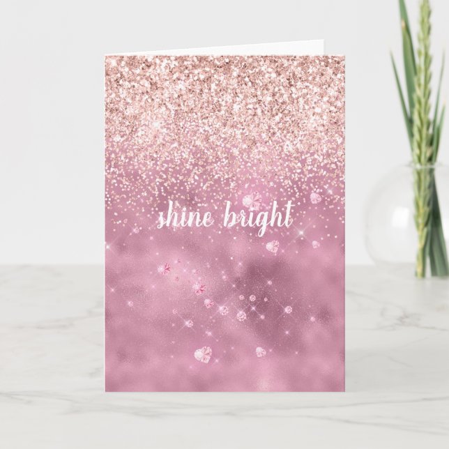 Pink Glitzy Glitter Hearts Card (Front)
