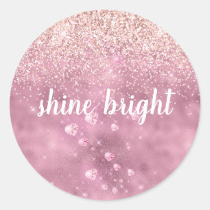Pink Glitzy Glitter Hearts Classic Round Sticker