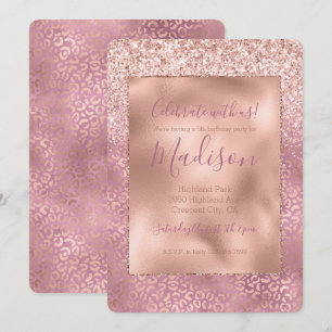 Pink Glitzy Glitter Leopard Print Invitation