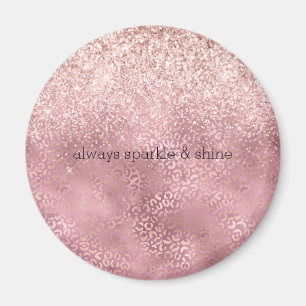 Pink Glitzy Glitter Leopard Print Magnet