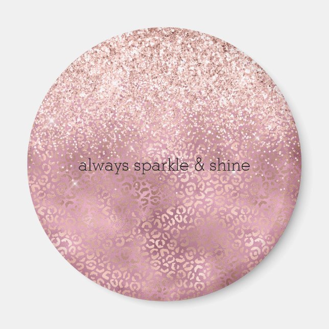 Pink Glitzy Glitter Leopard Print Magnet (Front)