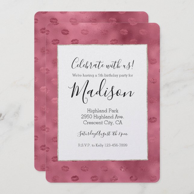 Pink Glitzy Lips Invitation (Front/Back)