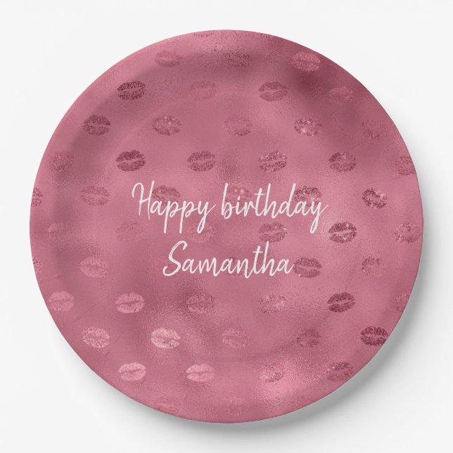 Pink Glitzy Lips Paper Plate (Front)