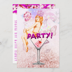 Pink Glitzy Sequence Glamourous Bachelorette Party Invitation