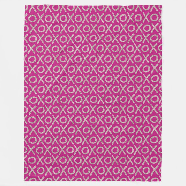Pink Glitzy Silver XOXO Birthday Fleece Blanket (Front)