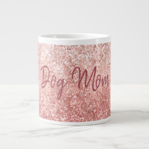 Pink Glitzy Sparkle Glitter Dog Mom Large Coffee Mug