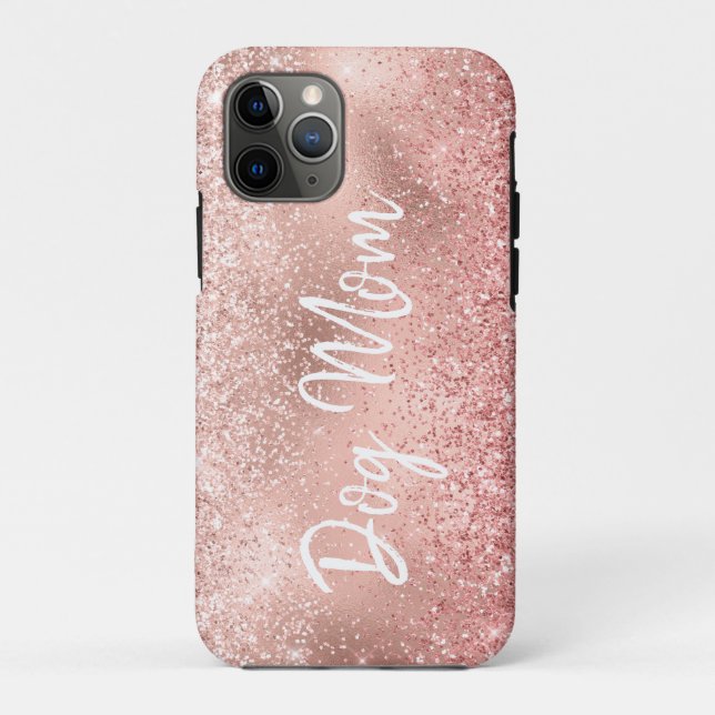 Pink Glitzy Sparkle Glitter Dog Mum Case-Mate iPhone Case (Back)