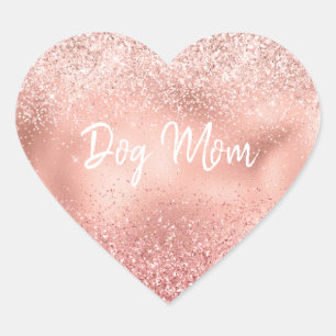 Pink Glitzy Sparkle Glitter Dog Mum Heart Sticker