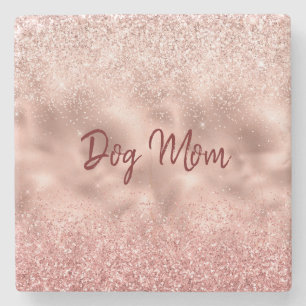Pink Glitzy Sparkle Glitter Dog Mum Stone Coaster